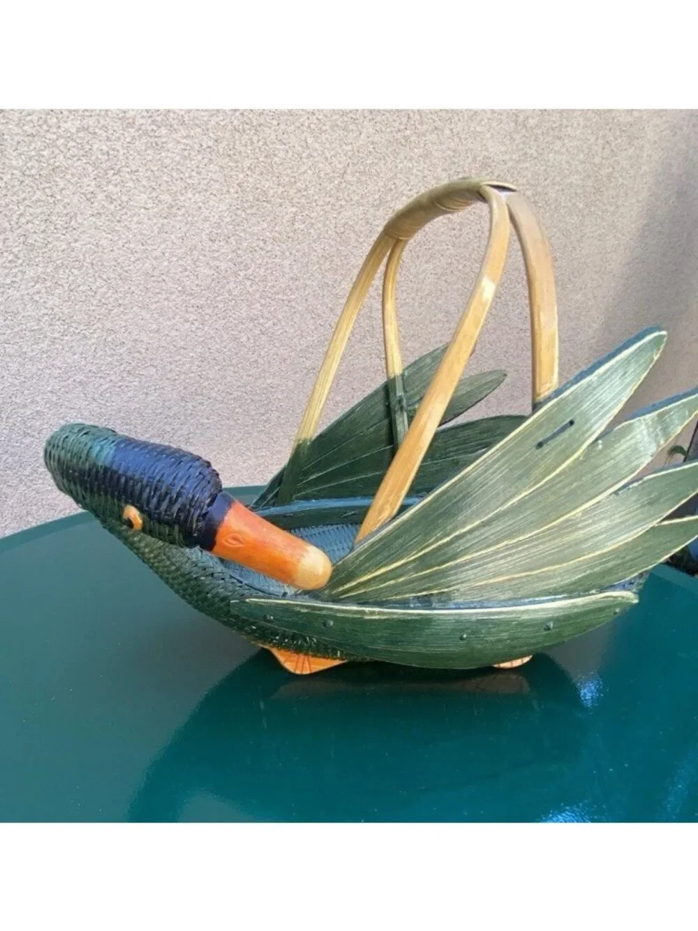 Vintage 10” Zhejiang Chinese Swan Duck Goose Basket Green Bird Original Tag